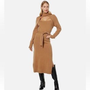 PAIGE Cherise long sleeve turtleneck cut out wool blend sweater dress